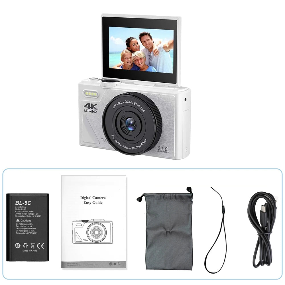 64MP Digital Photography Camera 3.0" Flip Screen WIFI 18X Digital Zoom 4K Vintage Vlog Video Recorder YouTube Webcam Cameras