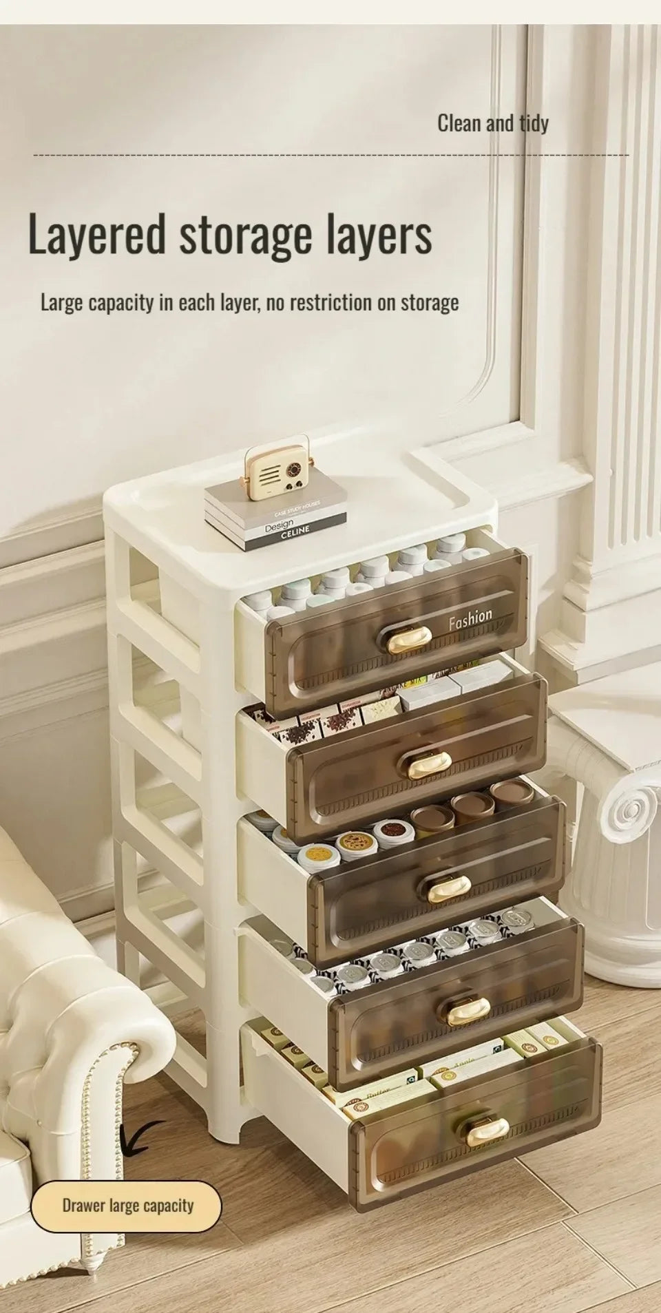 Home Minimalist Storage Cabinet Multi-layer Drawer Style Storage Cabinet Snack Storage Cabinet Home Storage Cabinet with Pulley