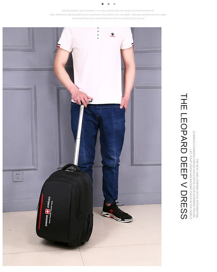 Men Trolley Backpack Shoulders Travel Bag with Wheels 24 Inch Students Rolling Luggage Business Trolley Large Capacity Suitcases