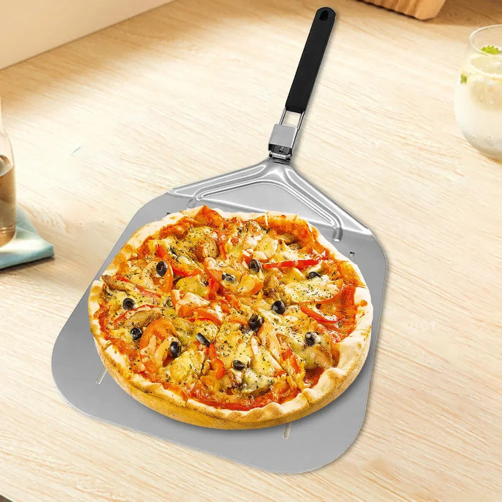 Pizza Shovel Perforated/Smooth Shovel Paddle Pizza Oven Turning Peel Stainless Steel Baking Kitchen Tool Spatula Foldable Handle