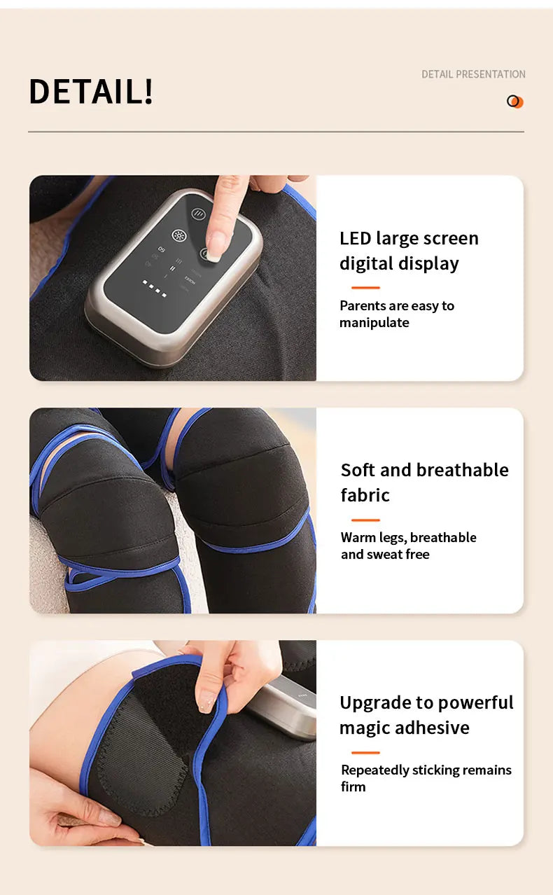 Rechargeable Leg Massager with Heat & Air Compression - 3-Level Pain Relief Wrap for Circulation Boost & Muscle Recovery LED