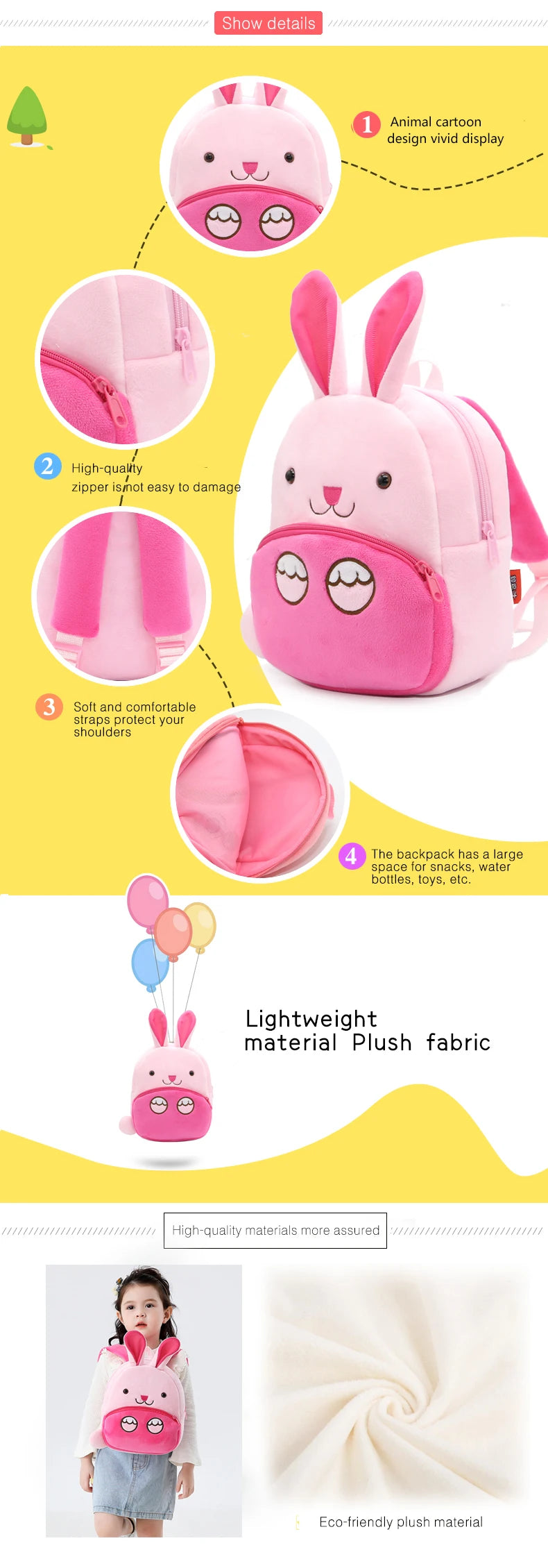 Girls Backpack Cute Animal Rabbit Children Plush Backpack Kindergarten School Bag