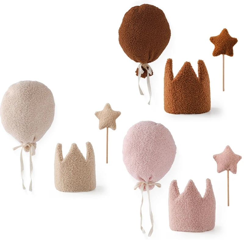 Baby Teddy Velvet Balloon Crown Hat Headwear Star Fairy Stick Happy Birthday Party Decoration Newborn Photography Accessories