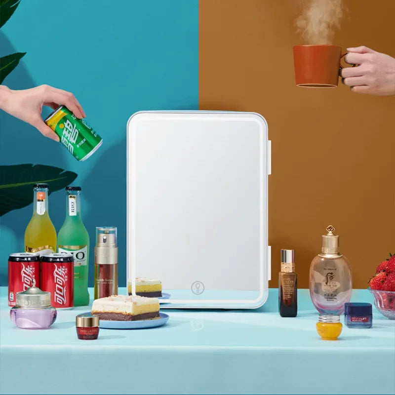 8L Mini Beauty Cosmetics Storage Refrigerator Mirror Car And Household Dormitory Office Fruit Beverage Breast Milk Cold And Hot