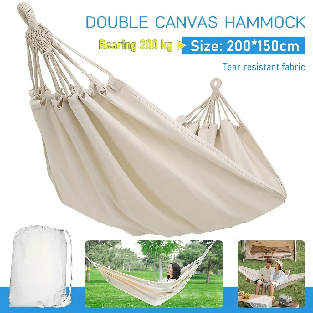450lb Heavy-Duty Kapok Filled Cotton Camping Hammock - Upgraded Thickened 320G Durable Canvas Fabric, Anti-Roll Balance Beams