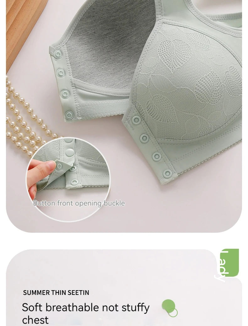 New Pregnant Women's Front Open Button Breastfeeding Bra Women's Large Steel Ring Free Bra Traceless Thin Comfortable Bra