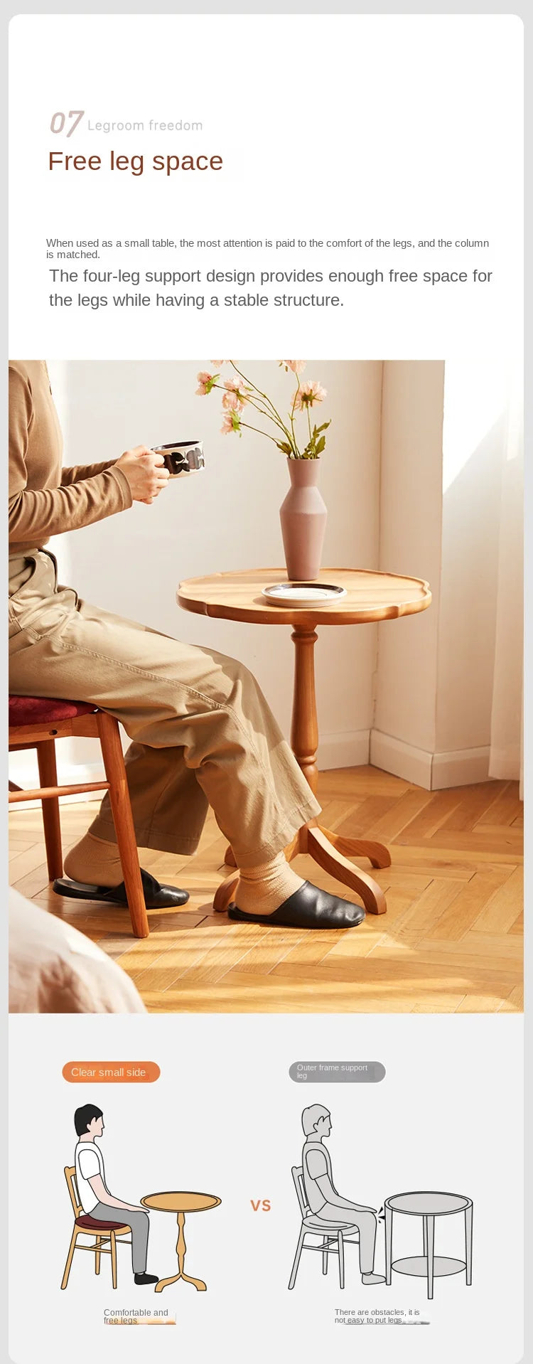 JOYLIVE Clarity Side Japanese Cherry Wood Side A Few Small Apartment Living Room Furniture Sofa Side Shelf Round Small Table New