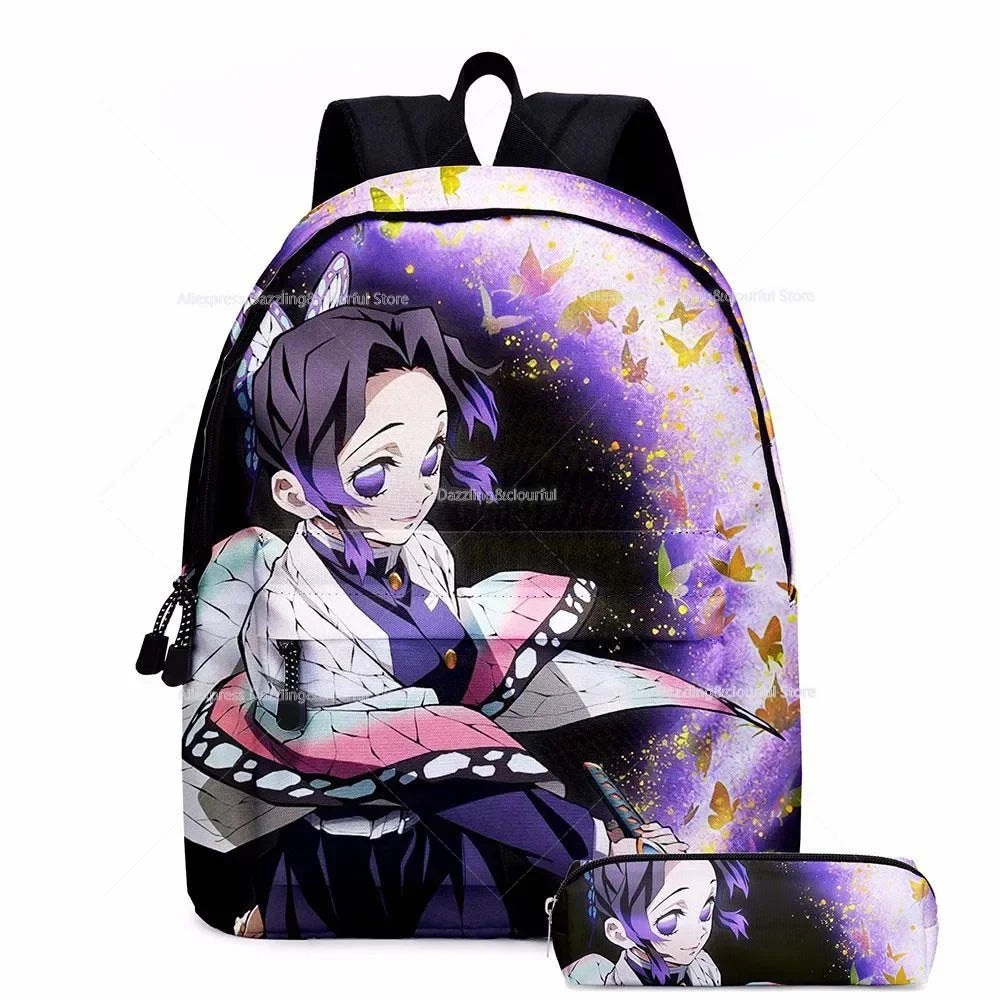 Demon Slayer Nezuko Backpacks 2pcs Girls School Bags Kimetsu No Yaiba Kids Anime Bagpacks Female Male Bookbag Gifts