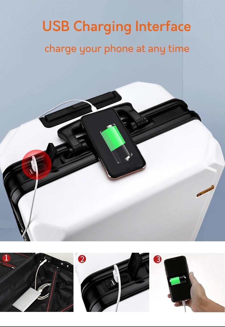 Fashion rolling luggage aluminum frame USB charging trolley suitcase 20/24/26/28 inch students password travel luggage