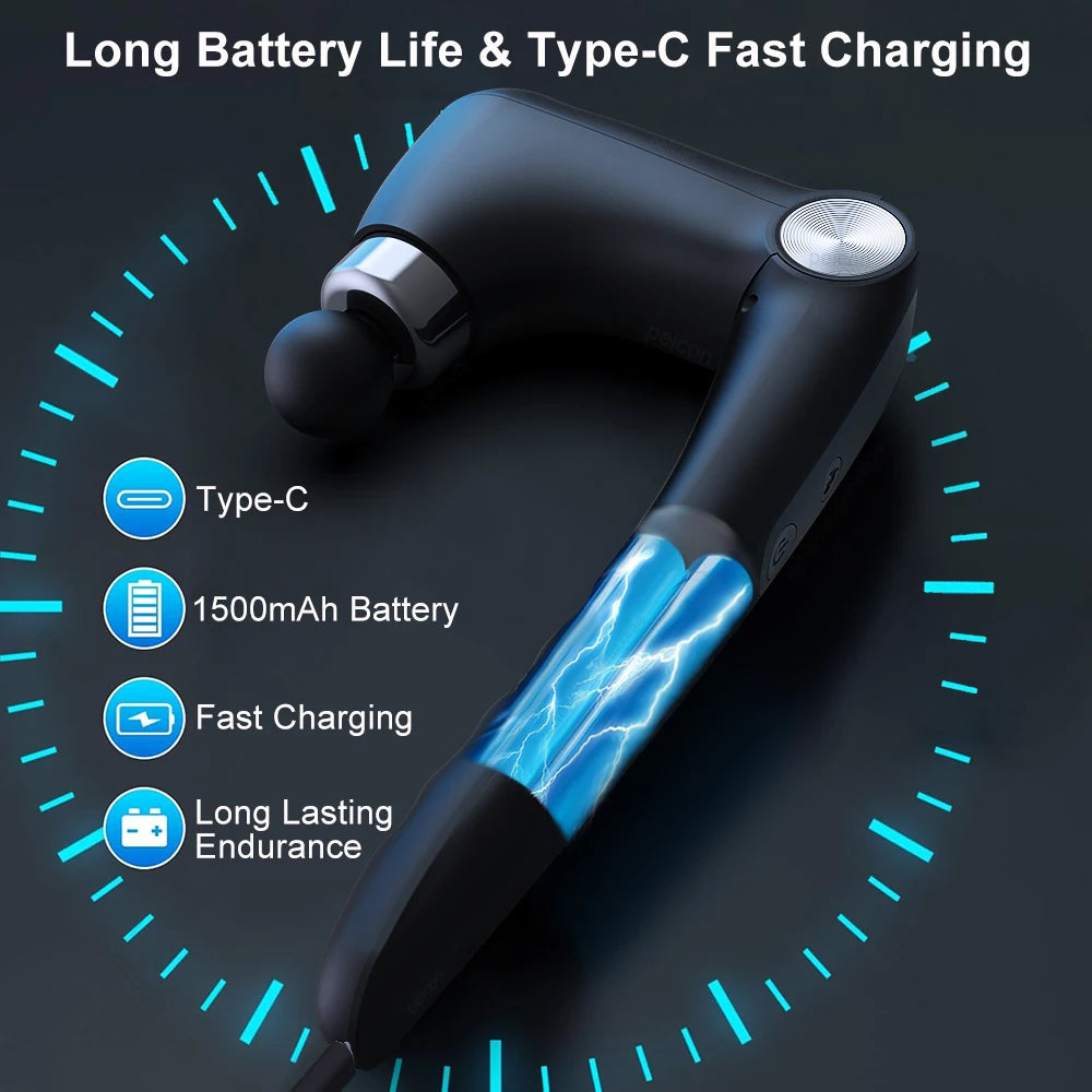 Fascia Massage Gun Shoulder Massager Electric Muscle Massage Machine High Frequency Back Waist Body Massage with Extended Handle