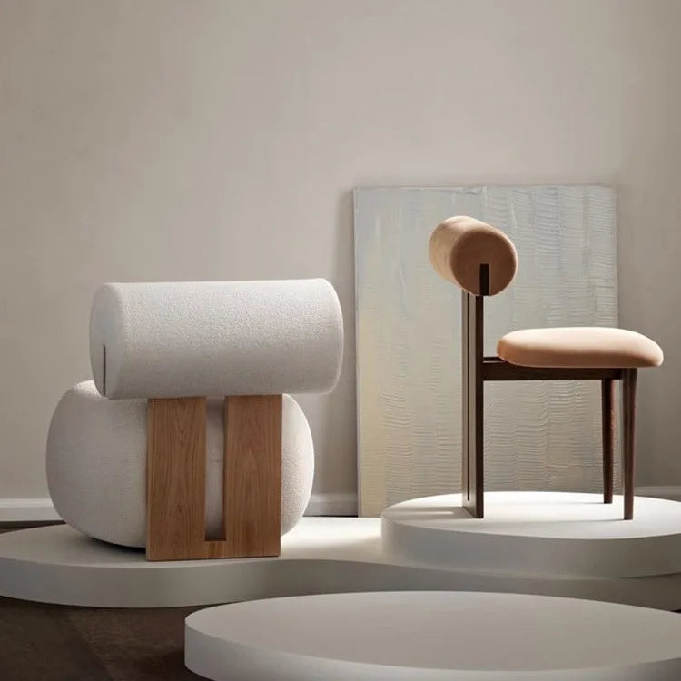 Homestaybalcony Lamb Velvet Single Sofa in The Ancient Style Leisure Back Sofa Chairs Cream Style Solid Wood Sofa Chair