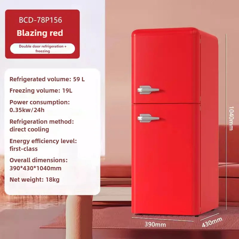 Double Door Refrigeration Freezing Mini Small Medium Silent Energy-saving Retro Refrigerators with Handle for Office Home Hotel