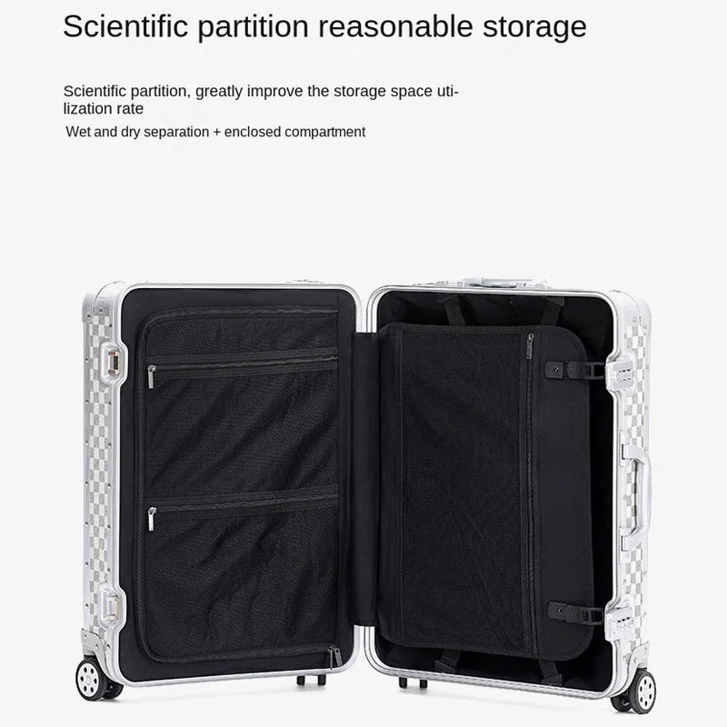 20"24"26 inch Travel Suitcase Trolley Case with wheels All Aluminum Magnesium Alloy Boarding Box Carry on Luggage Boarding Box