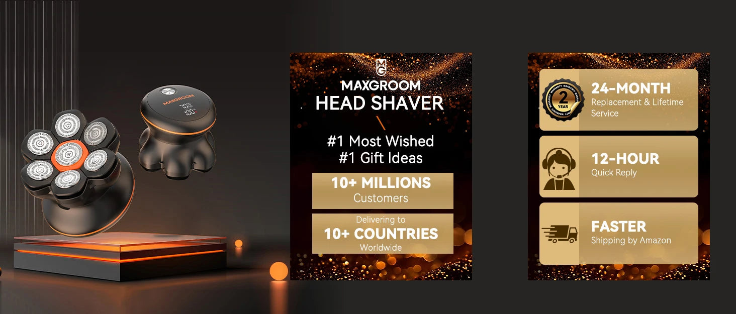 MAXGROOM 7D Head Shavers for Bald Men Wet/Dry Electric Shaver Hair Trimmer USB Rechargeable LED Display Waterproof Beard Trimmer