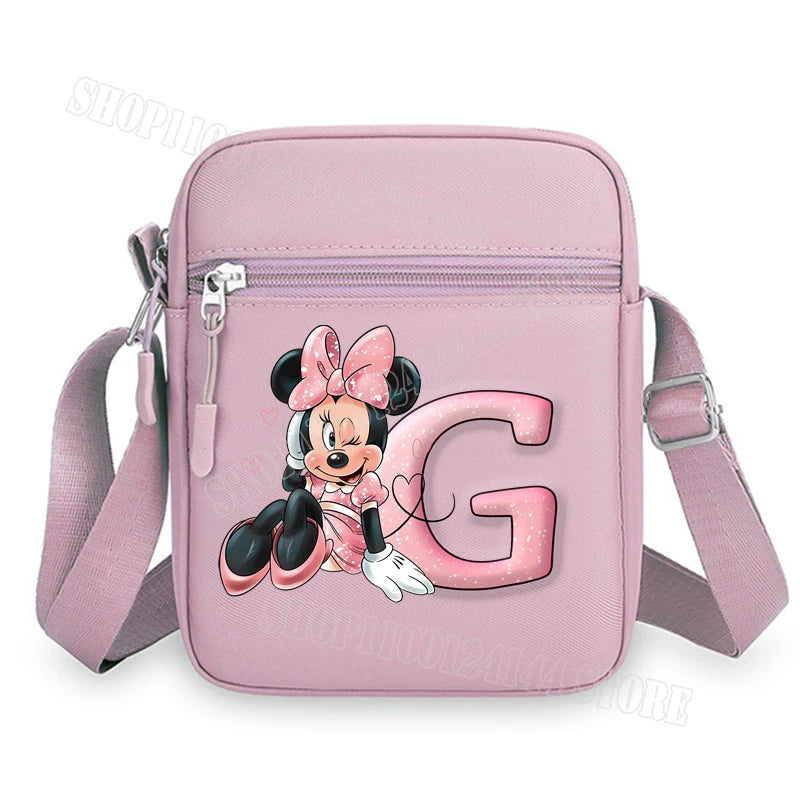 Mickey Minnie Disney Women Pink Shoulder Bag Fashion Mini Oxford Mobile Phone Bag Crossbody Bag Kawaii Ladies Waist Pack Gift