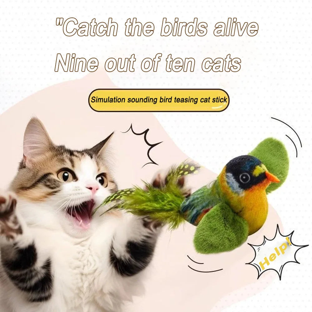 Indoor Interactive Birds Toy for Cat Chasing Teasing Toy Sounding Catnip Cat Teaser Toy Self-hilarity Wall Hanging Birds Cat Toy