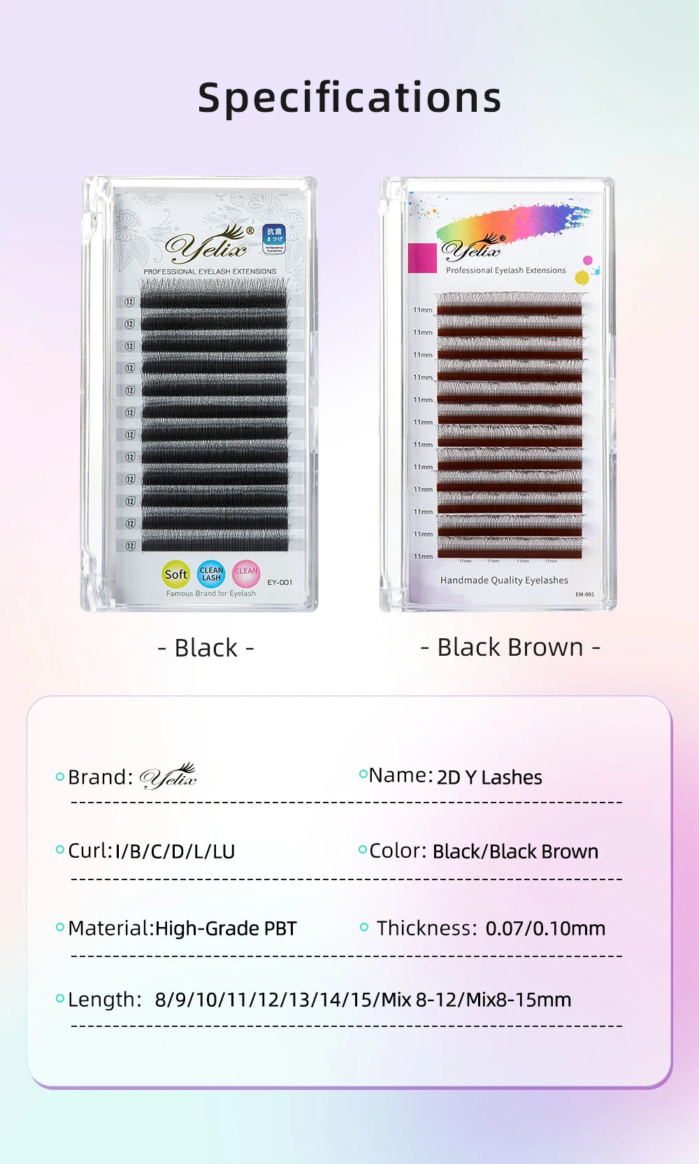 Yelix New 2D Volume Lashes Dark Brown Ultra-thin Y Lash Extension Lightweight Premade Fans Eyelash Extensions Single Tip 2D Y