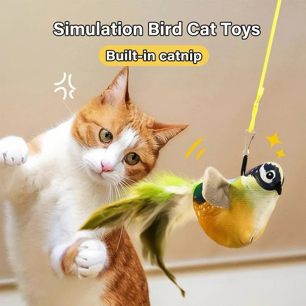 Indoor Interactive Birds Toy for Cat Chasing Teasing Toy Sounding Catnip Cat Teaser Toy Self-hilarity Wall Hanging Birds Cat Toy