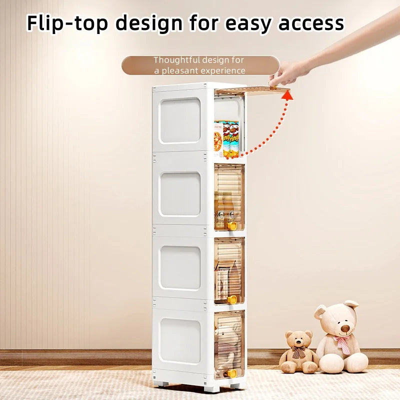 19cm Narrow Cabinet with Flip Lid  Large Capacity Adjustable Shelves Organizer for Kitchen Bathroom Bedroom Living Room