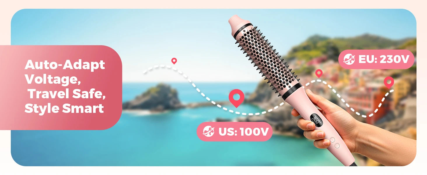 Dual Voltage Thermal Brush, 1.5 Inch Heated Round Brush with Negative Ions & Ceramic for Volumizing, 6 Temps & Auto Shut-Off