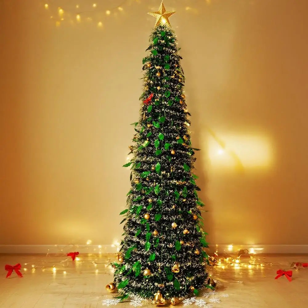 Christmas Tree 5 Ft Festival Ornament Faux Foldable Christmas Tree Christmas Decoration for Winter Holiday Season Decor Indoor