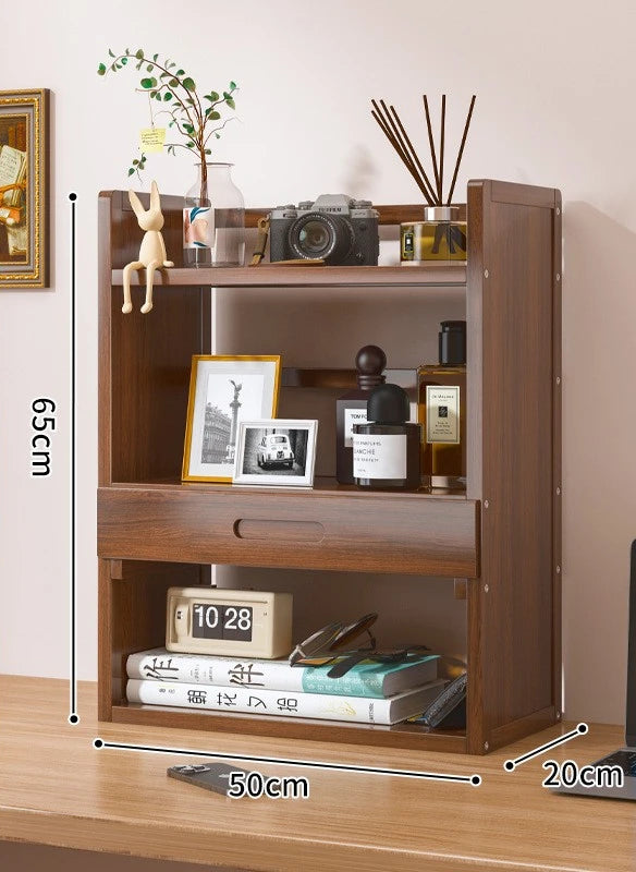 Simple desktop bookshelf dormitory multi-layer storage rack home student desk finishing shelf solid wood with extraction rack