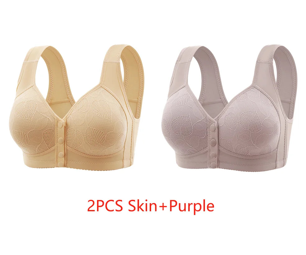 New Pregnant Women's Front Open Button Breastfeeding Bra Women's Large Steel Ring Free Bra Traceless Thin Comfortable Bra