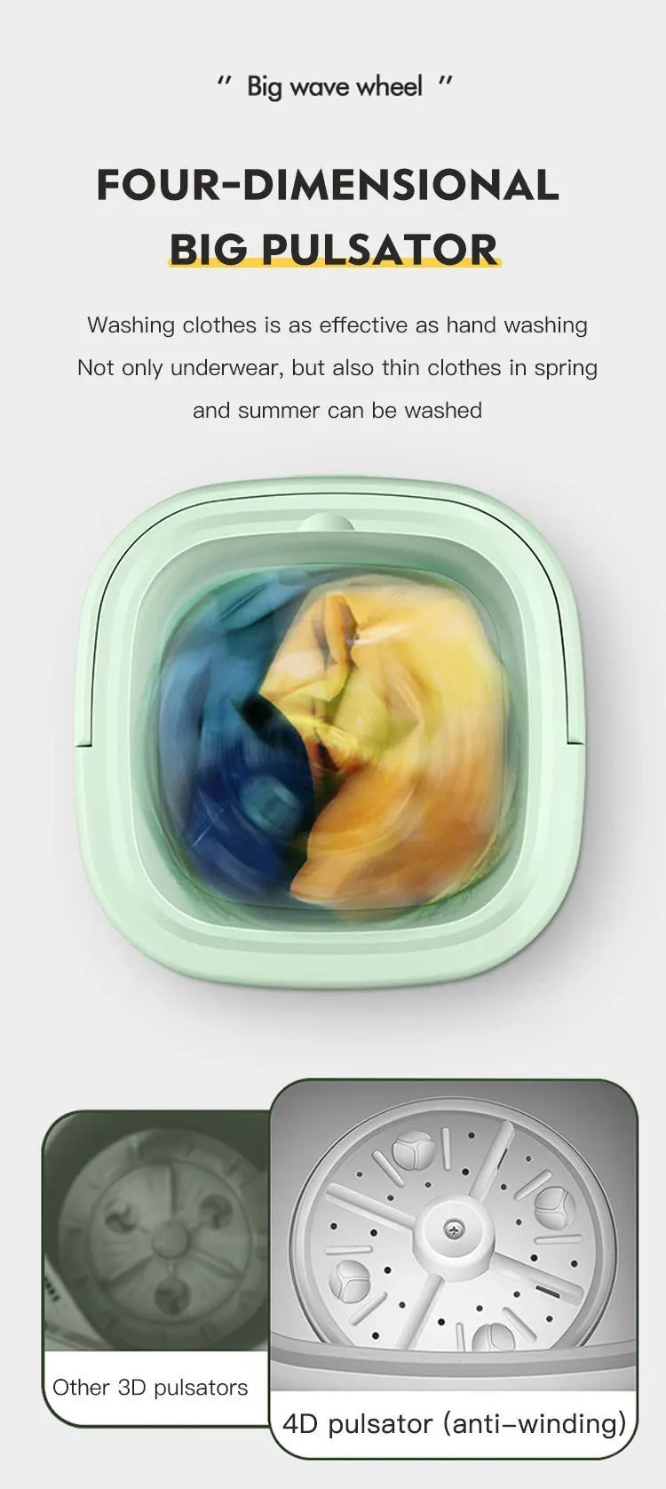 Portable folding washing machine With Spin Dryer Household Automatic Blue Light Sterilization Mini Underwear Laundry Washer