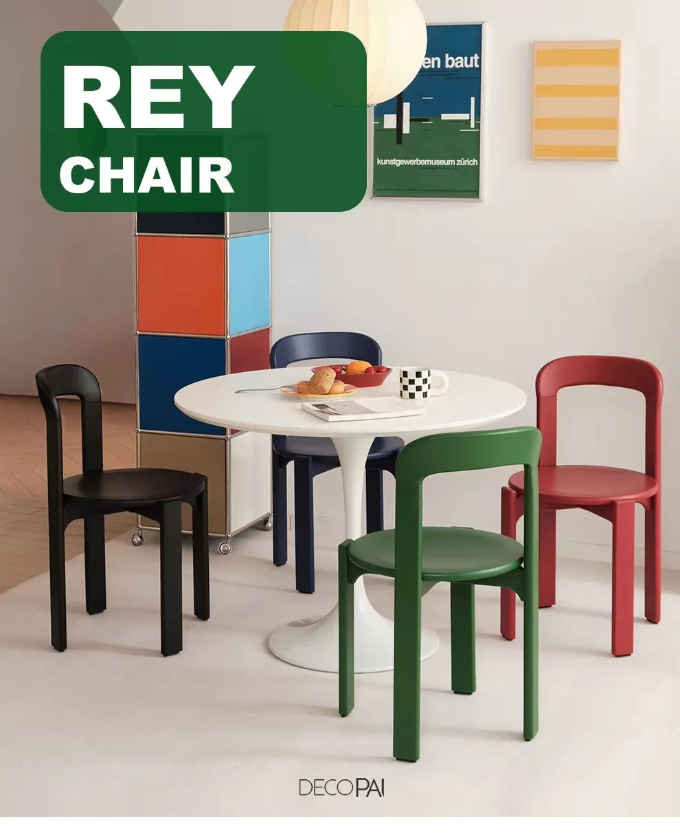 Rey Chair Nordic Beech Solid Wood Plywood Dining Stackable Vintage Curved Backrest Swiss Chair