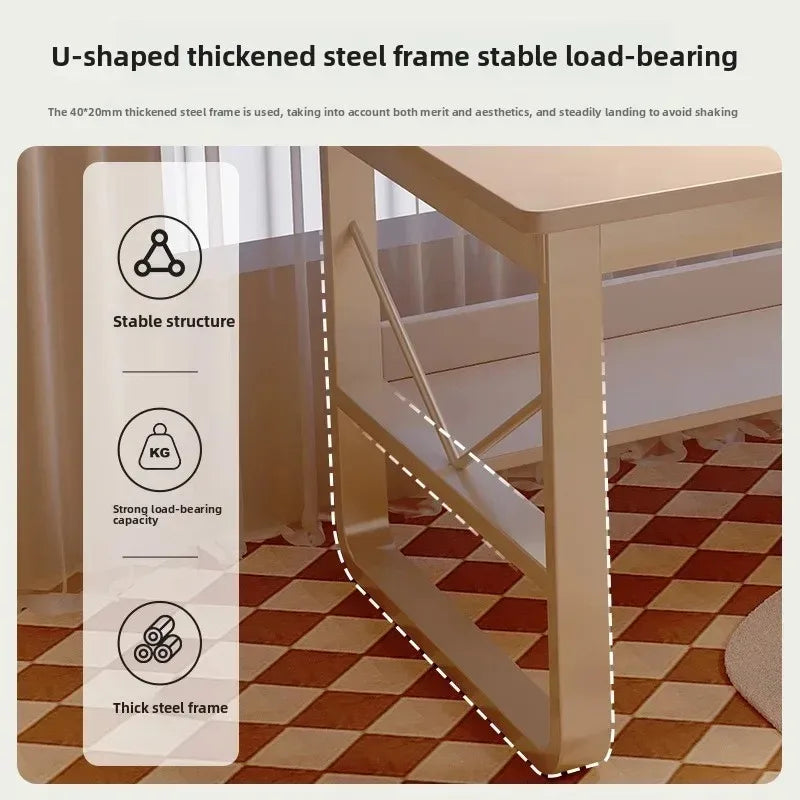 Solid Wood Computer Desk Household Desk Bookshelf Integrated Student Learning Desk Rental House Simple Office Table and Chair