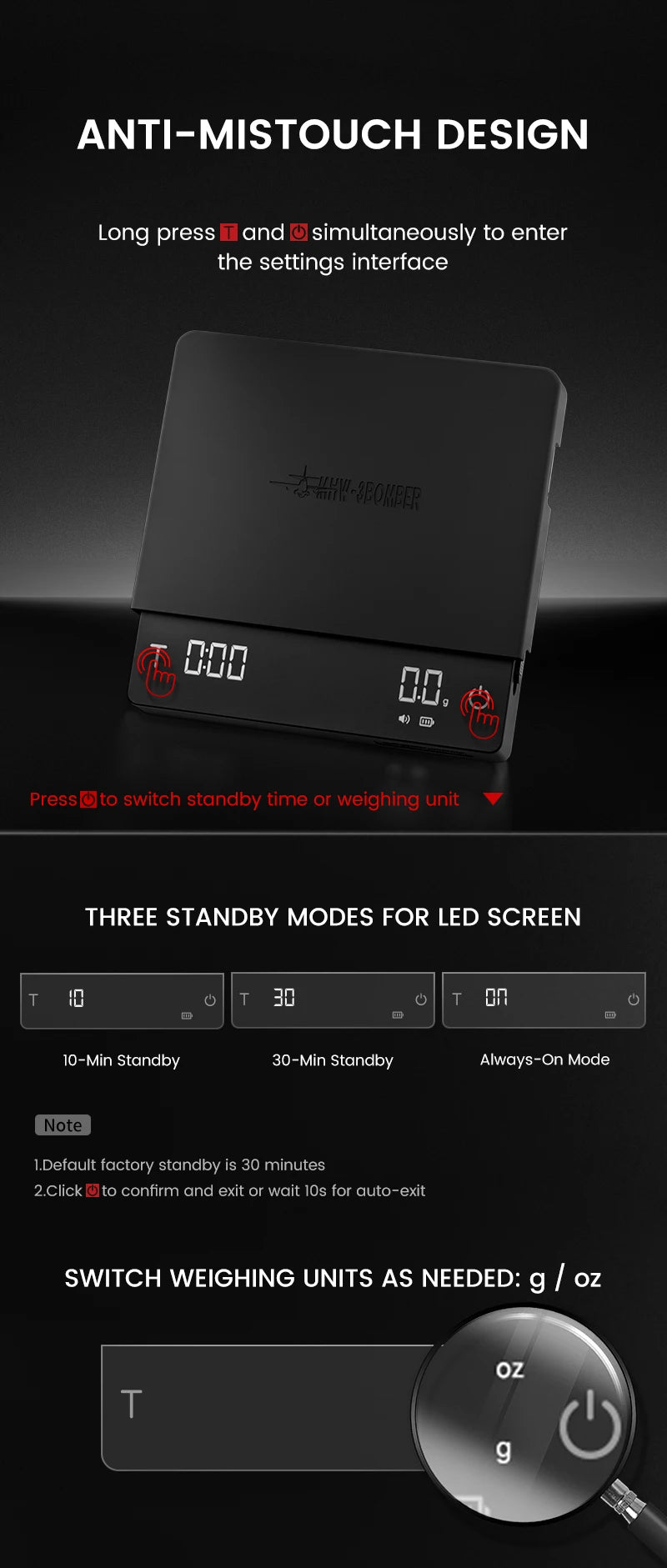 MHW-3BOMBER Upgrade Digital Kitchen Coffee Scale High Precision Rechargeable Espresso Electronic Scale Barista Accessories