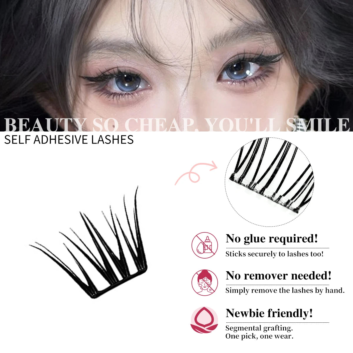 Glue-Free Featherlight Eyelash Strips Ultra Thin Invisible Lashes Easy Snap-On Clusters for Natural Everyday Look Whispy Soft