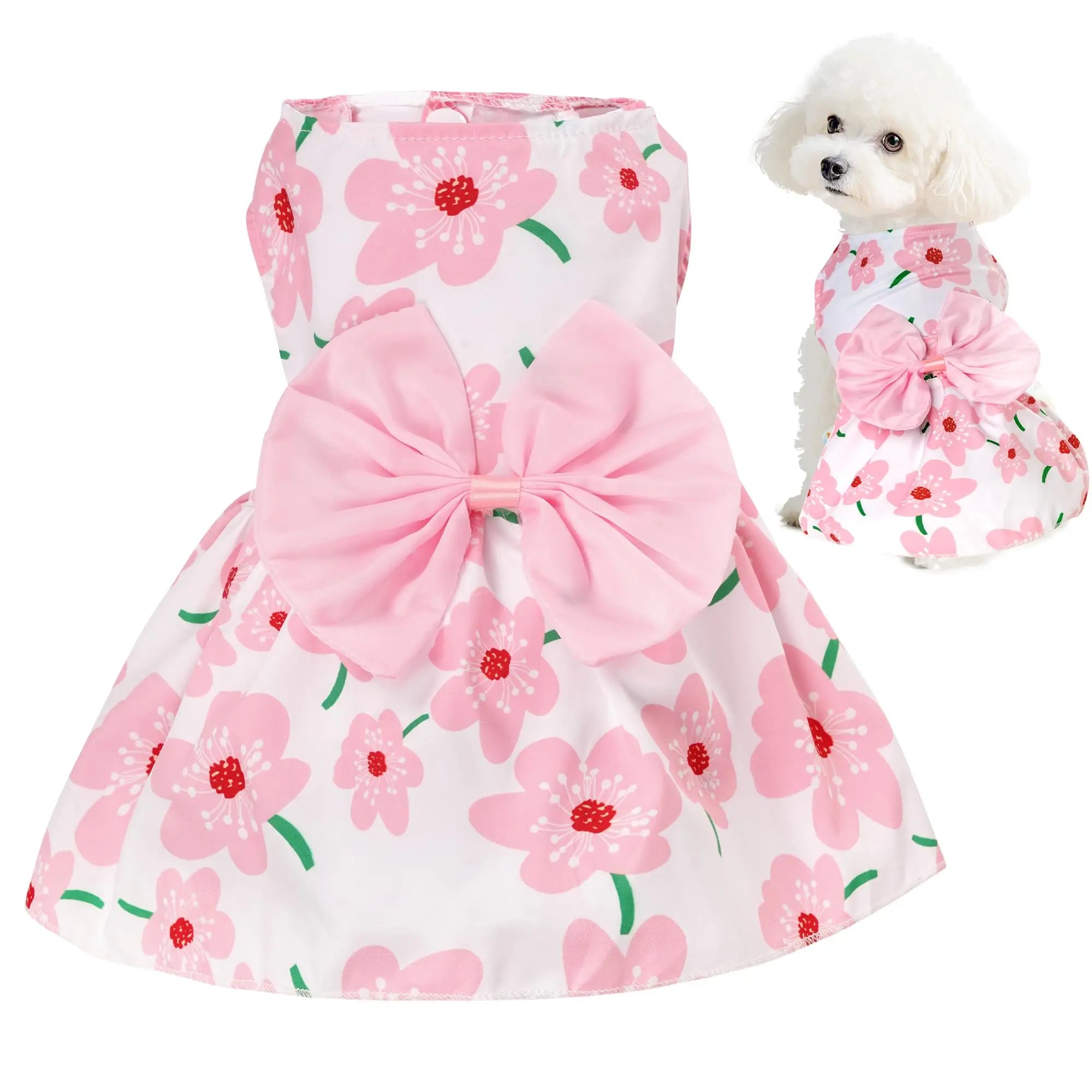 Summer Floral Dog Princess Dress Kitten Pet Skirt Cute Printed Bow Lace Dog Dresses for Small Medium Puppies Poodle Apparel