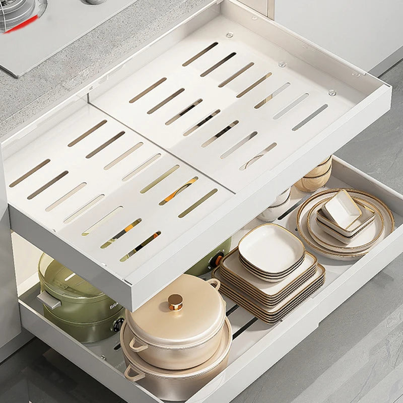 Household Metal White Adjustable Pull Out Kitchen Cabinets Mesa Slide Spice Rack Tableware Storage Drawers Organization Basket