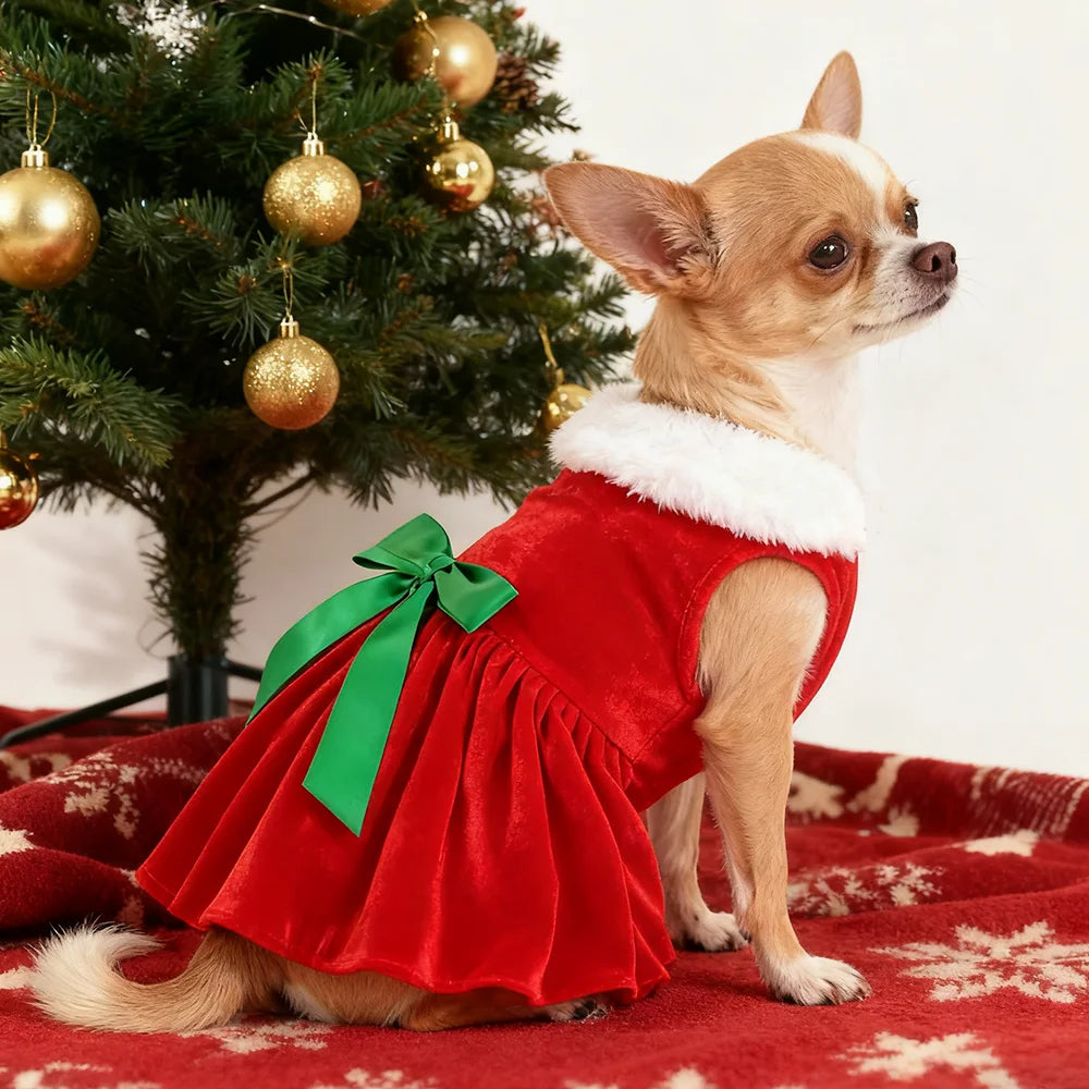 Christmas Dog Dress Pet Christmas Costume Cat Clothes Girl Puppy Xmas Holiday Party Cosplay Outfit Winter Apparel for Small Dogs