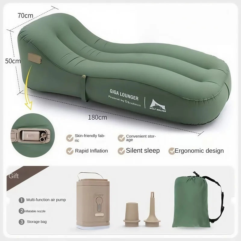 One Click Automatic Inflatable Chair, Outdoor Portable Camping Inflatable Sofa  USB Charging  Family Travel Lazy Air Cushion Bed