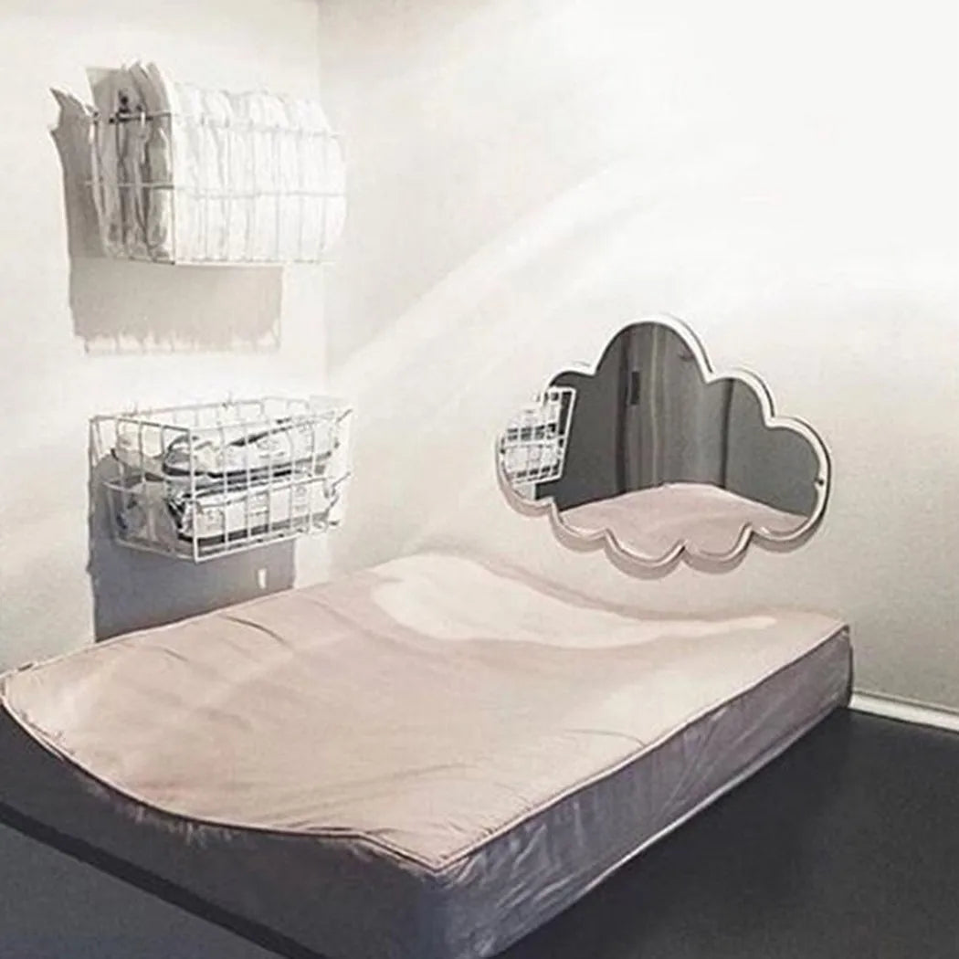 Cloud Shape Mirror 33*23cm Wooden Frame Acrylic Makeup Mirror Nordic Wooden Cloud Mirror Sticker Cute Home Decoration