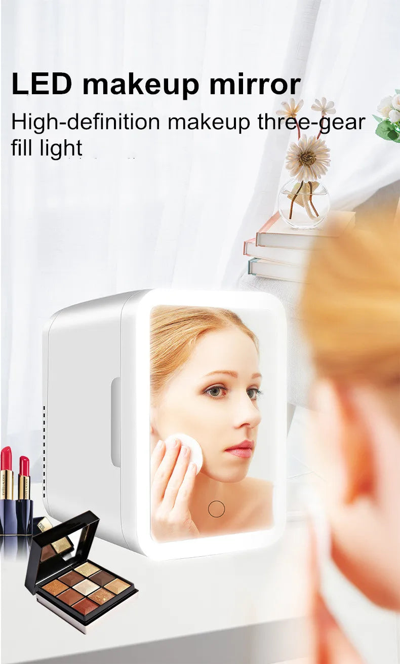 Home and Car Dual-Purpose Beauty Refrigerator With Touch Lamp Cosmetic Mirror Car Mini 4L Refrigerator Cosmetic Skin Care Produc