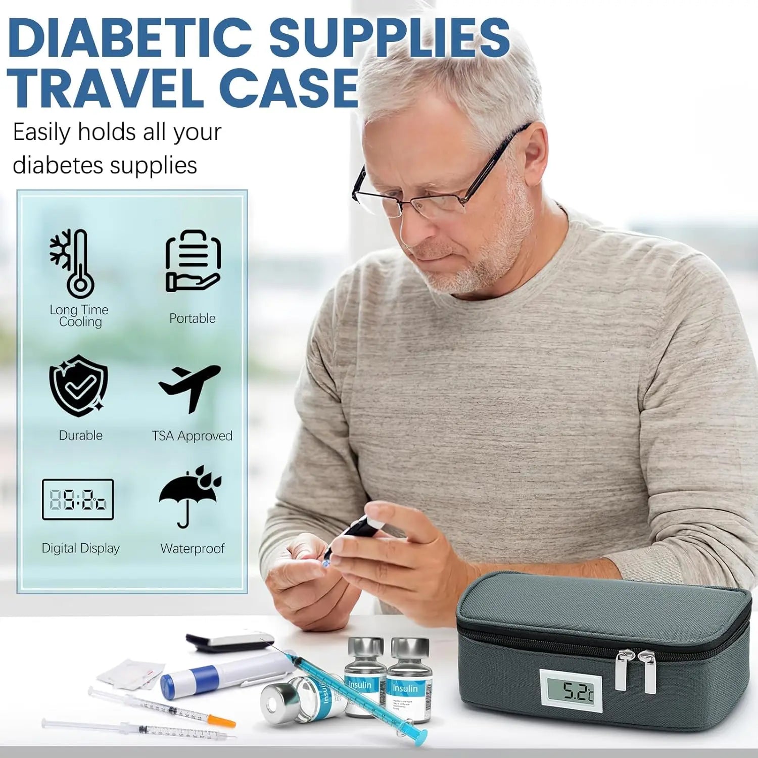 Convenient Insulin Refrigeration Box Medication Receiving Small Refrigerator With 2 Ice Packs LED Temperature Display