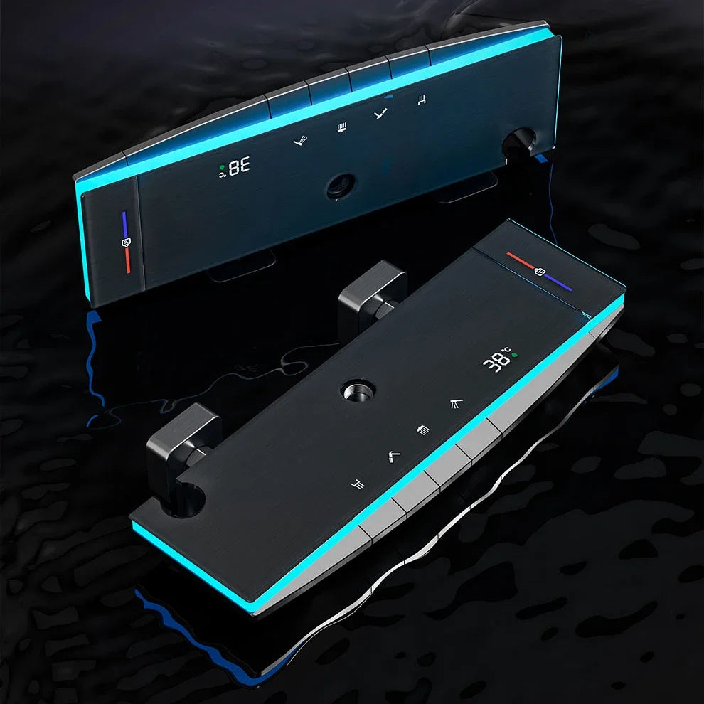 Hot Cold Piano Digital Shower Set 12 Inch Rainfall Shower Head Brass Bathtub Mixer Faucet Thermostatic Bathrooom Shower System