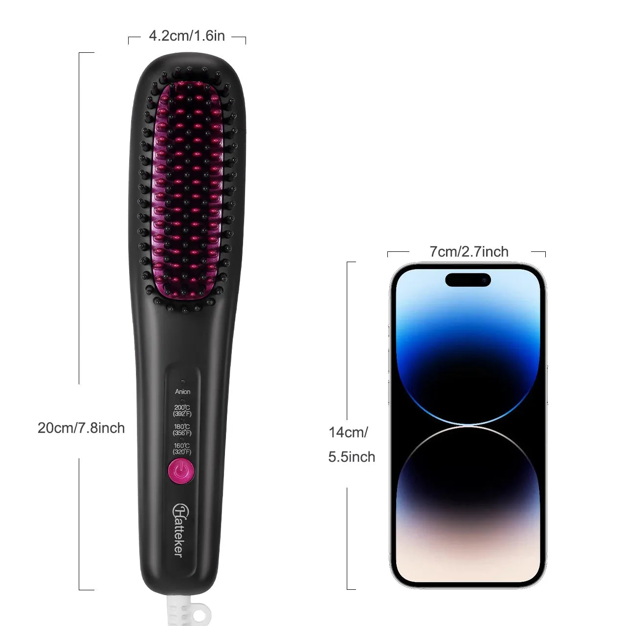 Hatteker Ion Straightening Comb Portable Home Use Negative Multi-temperature Adjustable Straightener New Model Hair Styling Tool