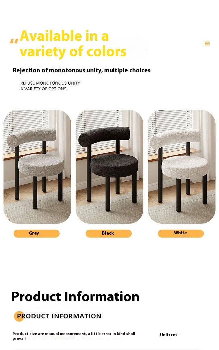 Cloud Vanity Stool Plush Lambwool Round Silhouette, Bedroom Makeup Chair with Designer Cloud Aesthetic Ergonomic Lumbar Support