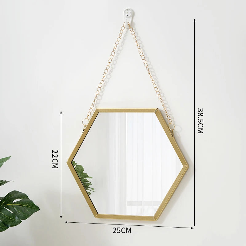 Hexagon Shape Decorative Mirror Wall Decor Makeup Hanging Mirror Bathroom Cosmetic Mirror Bedroom Room Wall Decoration