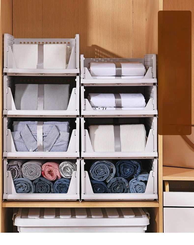 6 Pack Folding Closet Organizers Storage Box, Stackable Plastic Storage Basket, Closet Organizers and Storage Drawer Shelf Stora