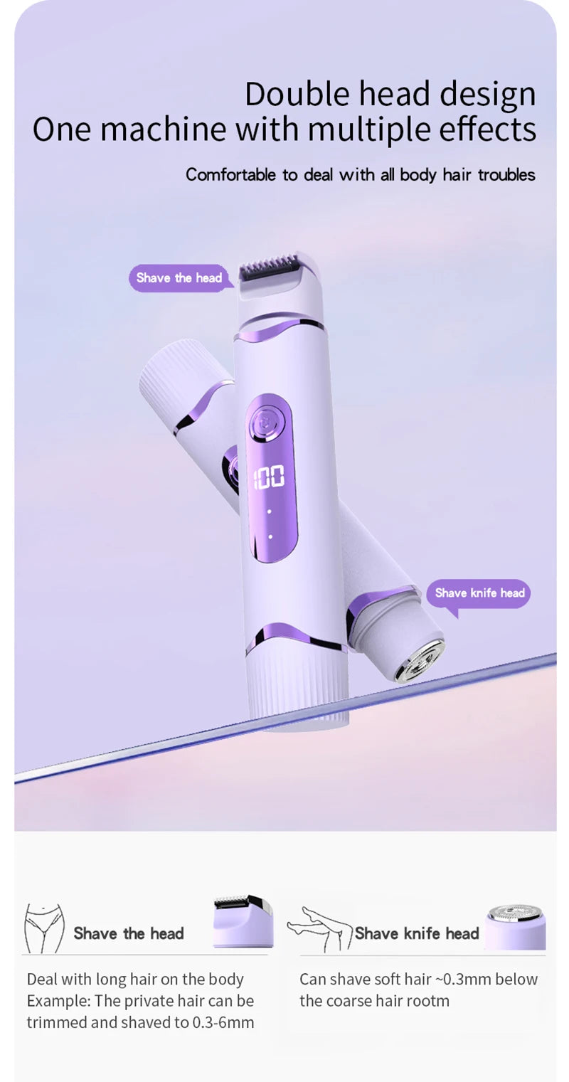 2 IN 1 Lady Electric Shaver Double Head Dual Purpose  Electric Razor & Hair Trimmer For Female Underarm Leg Bikini Hair Remover