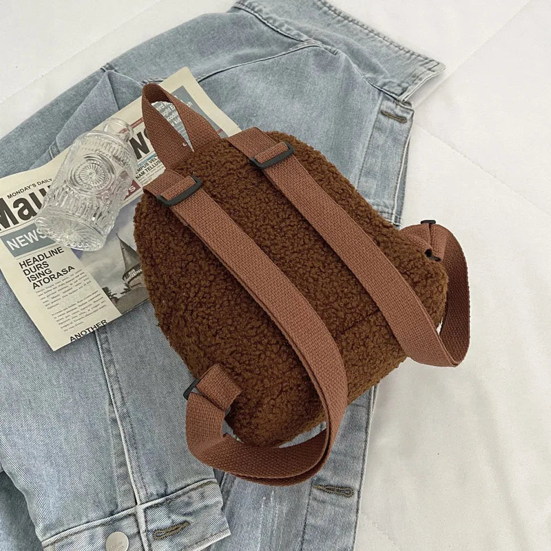Cute Mini Plush Backpack for Kids Adult Parent-Child Shoulder Bag Autumn Lamb Fleece High-capacity Korean Student Samll Backpack