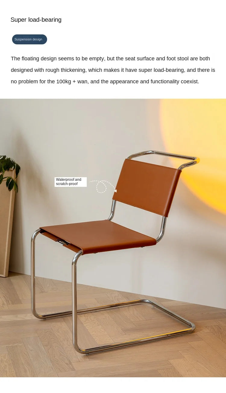 JOYLIVE Nordic Home Living Room Furniture Ins Wind Stainless Steel Pipe Chair Saddle Leather Back Seat Leisure Negotiation Chair