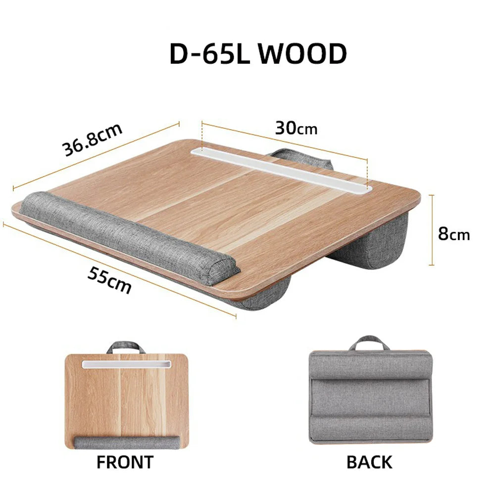 Mumucc Wooden Suspended Bed Study Table, Portable 15 Inch Laptop Desk With Handle, Sponge Cushion AND ABS Slot,Black,Khaki,Brown