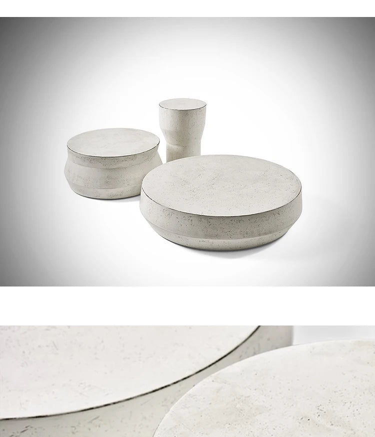 modern design round cement  glass top minimalist combination coffee table set living room furniture