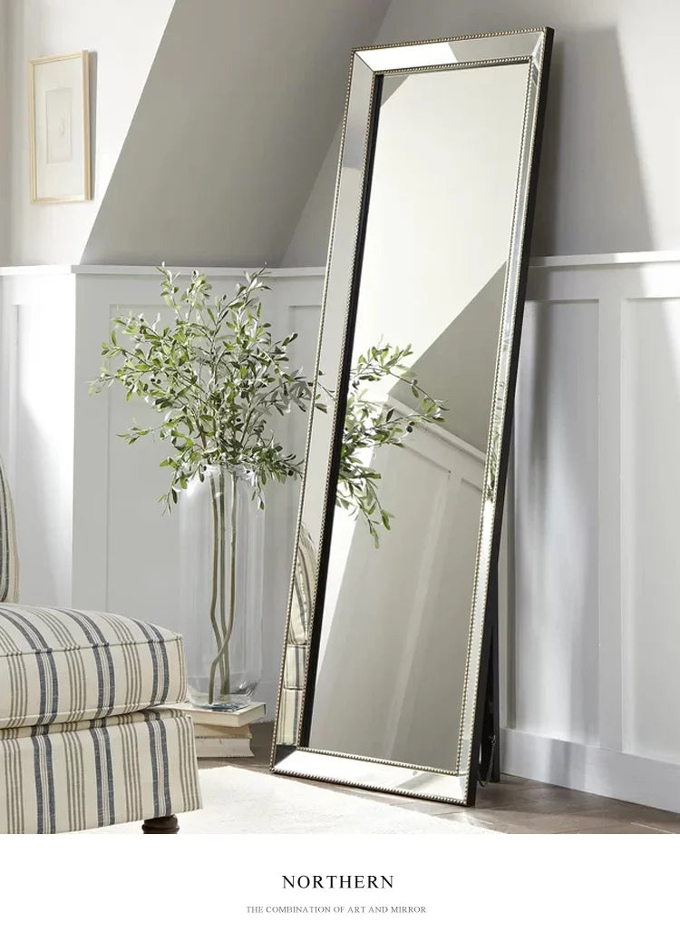 Full Length French Style Mirror Decoration Wall Living Room Aesthetic Mirror Luxury Vintage Floor Standing Espelho Accessories